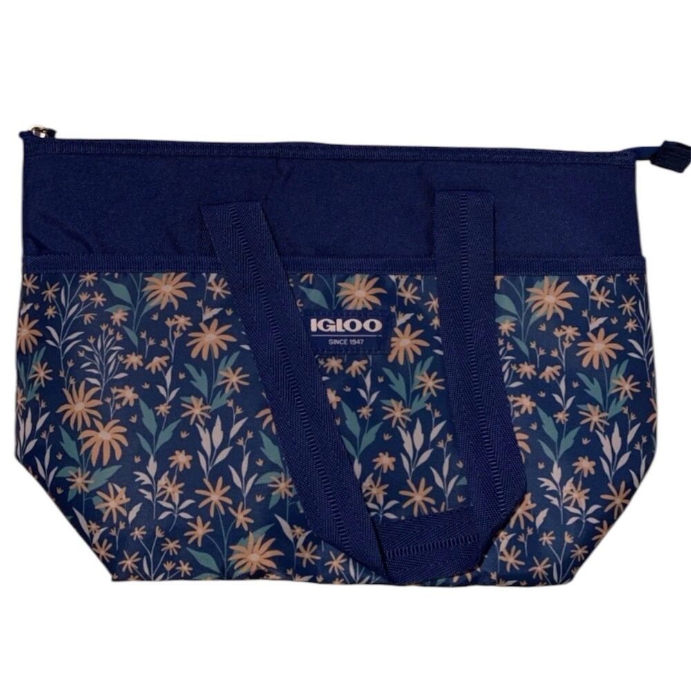 Igloo Insulated Cooler Bag Holds 9 Cans Blue Floral Daisy Fields